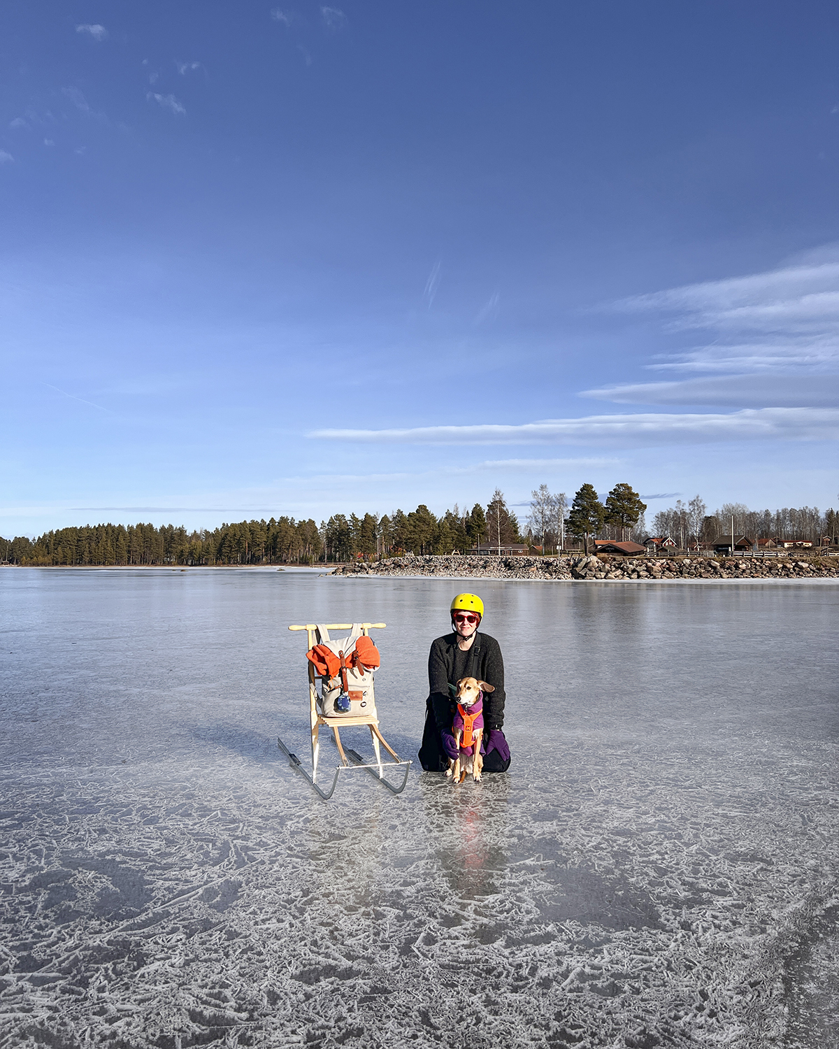 Sunny days on the ice with the dogs, ice skating in Dalarna, www.DOGvision.eu